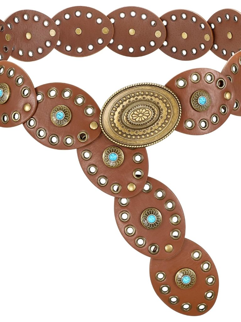 Women Western Belts Wide Disc Belt With Turquoise For Dress Cowgirl Country Belt